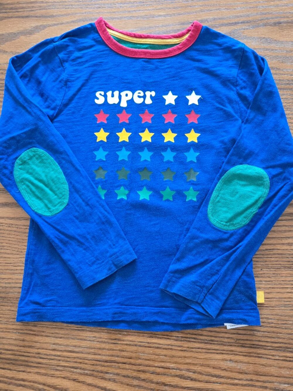 Little Bird Rainbow Super Star Shirt - Size 7-8 Long Sleeved Shirt - Blue Green